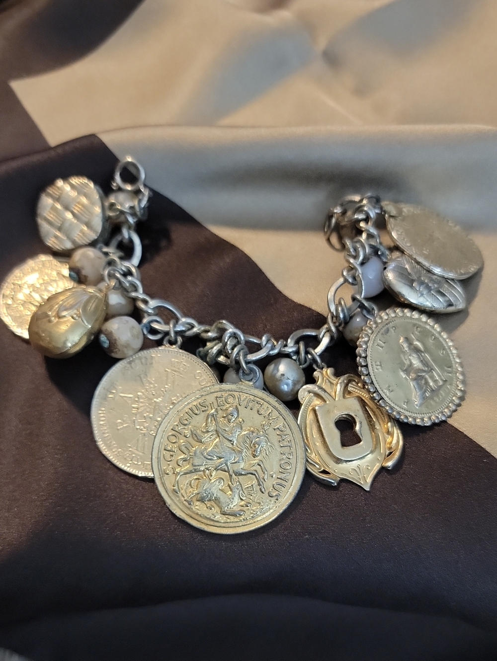 Vintage Accessocraft Gold Tone Coin Charm Bracelet